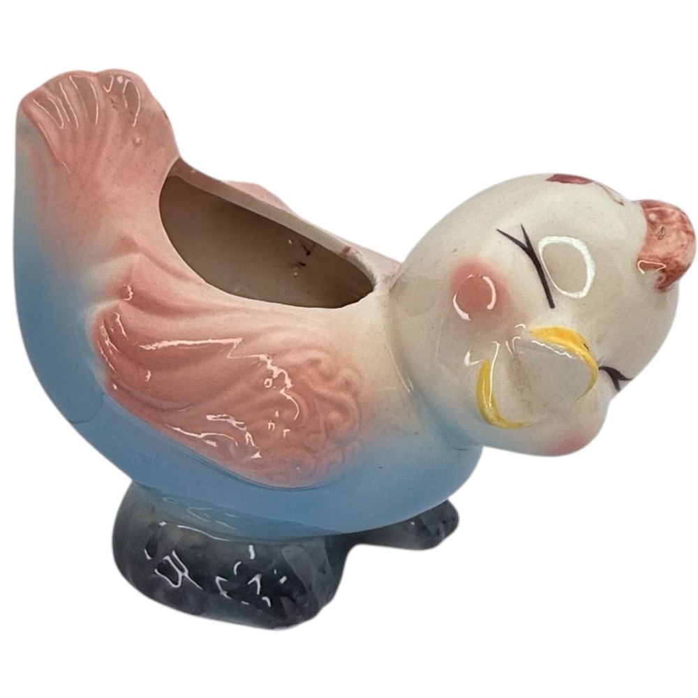 Vintage Anthropomorphic Happy Smiling Baby Chick Chicken Planter 1950s Kitschy